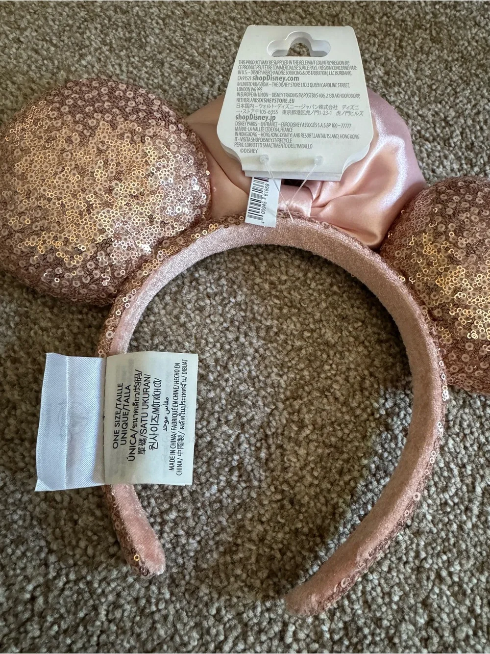 Disney Rose Pink Sequin Minnie Ear Headband with Satin Bow